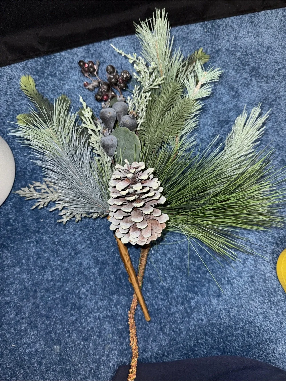 Neutral White Lantern Vase with Frosted Pine Arrangement